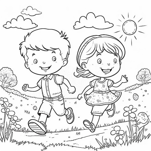 사진 소년과 소녀가 공원에서 산책하고 있습니다.