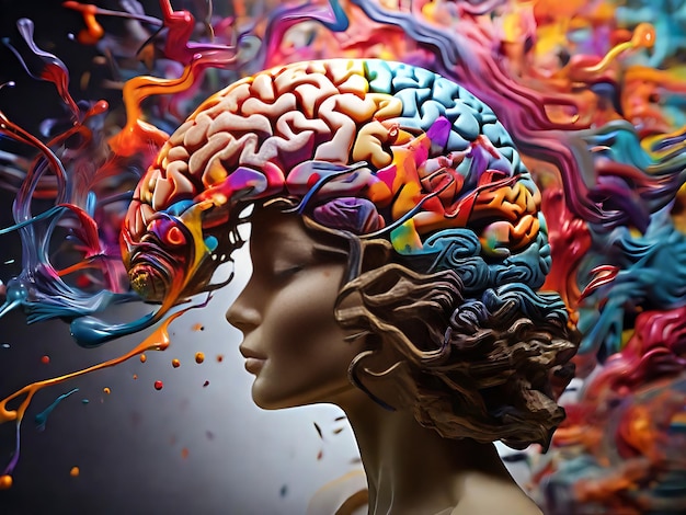 사진 다채로운 색상으로 예술가의 뇌 사진