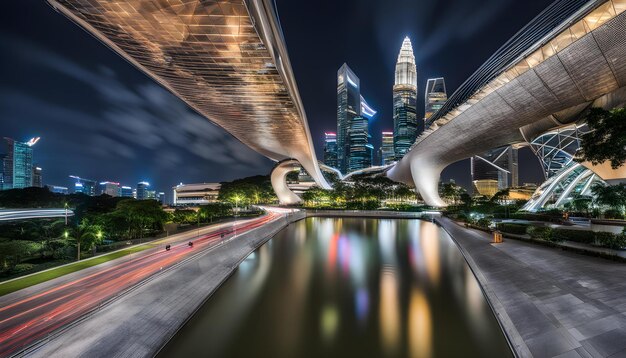 写真 a bridge with a bridge and a river in the background