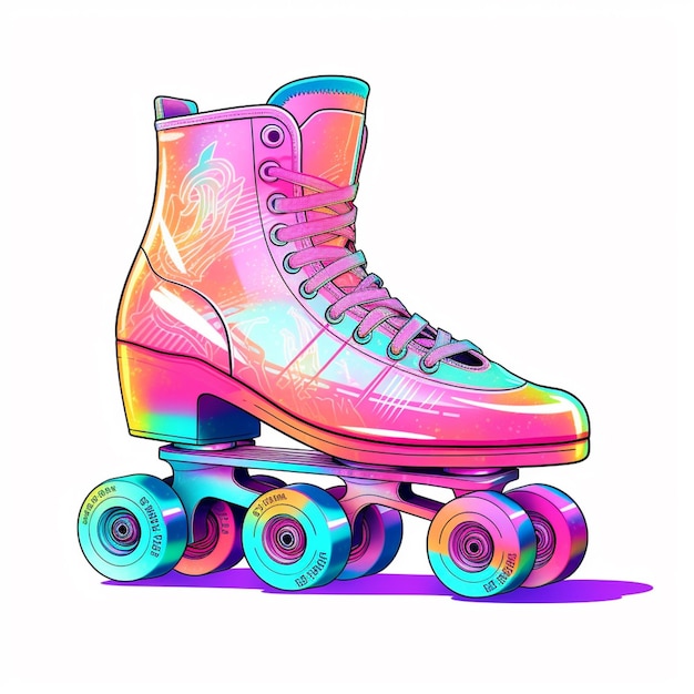 Фото Ярко окрашенные ботинки для скейтбордистов с колесами и пара ботинок
