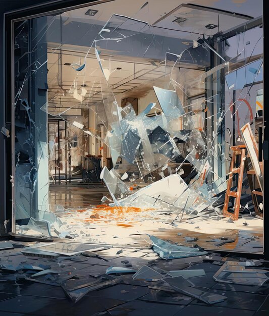 Фото Сломанное стекло в входе в магазин