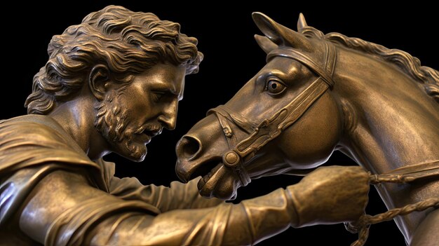 Фото Бронзовая статуя человека и лошади