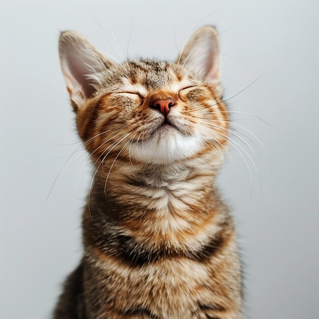 사진 핑크색 코와 눈이 닫힌 갈색과 색의 고양이