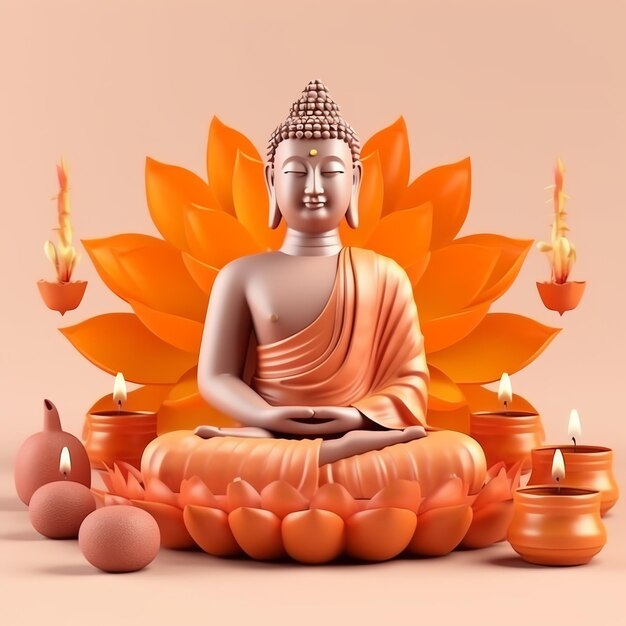 Фото Будда сидит в весак будда пурнима день с копировальным пространством фон для праздника весак