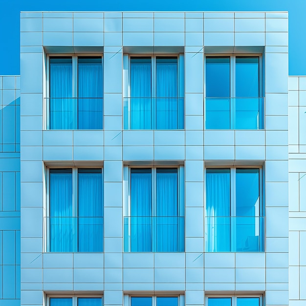 Фото Здание с голубыми окнами и голубым небесным фоном