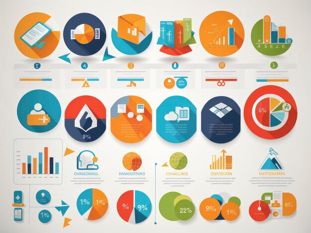 Фото Куча разных инфографик на белом фоне с большим количеством разных икон