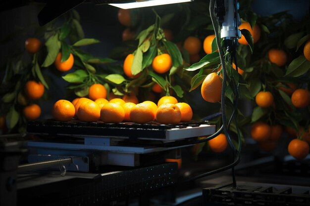 Фото Связка апельсинов выжимается в контейнер.