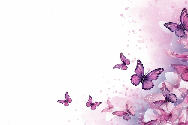写真 ピンクの背景の紫の蝶の群れ