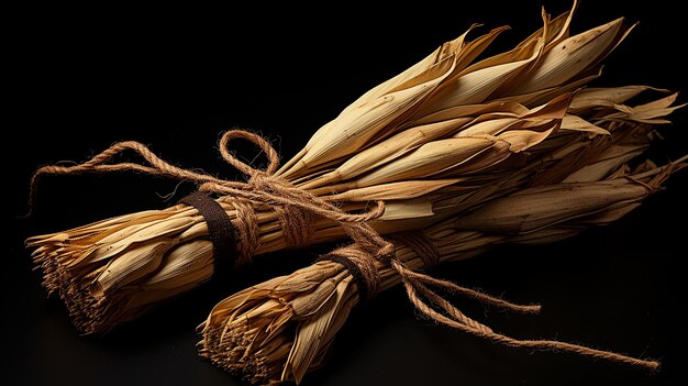 A_bundle_of_dried_cornstalks_tied_together_with_twine