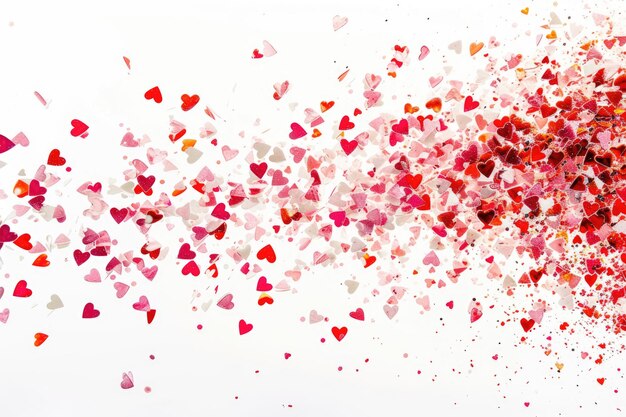 Foto a burst of heartshaped candies creating a confettilike explosion on a bright white canvas