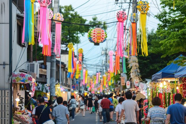 写真 タナバタ 祭り の 間 の やかな 通り