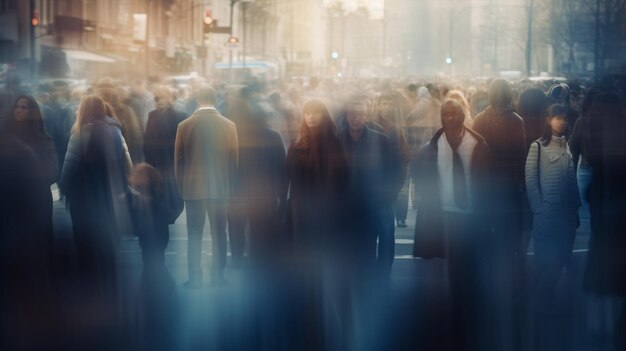 Фото На оживленной улице заполнена необычная толпа, чья личность скрыта.