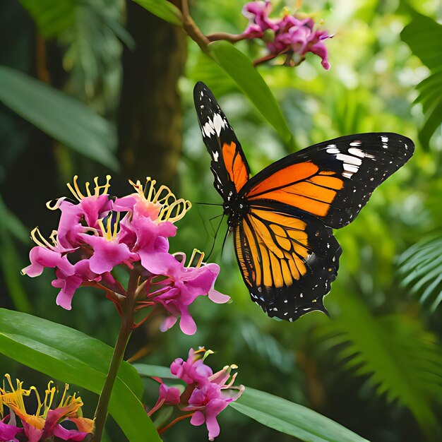 写真 蝶が紫の花の上にいてその上に蝶という言葉が書かれています