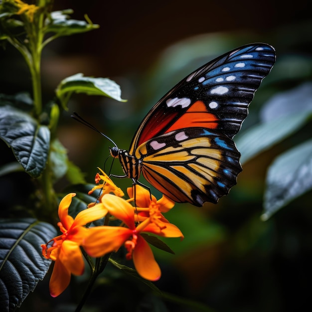 写真 花の上にある蝶