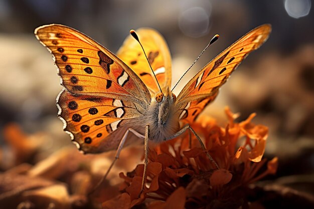 写真 いくつかの花や葉の上にある蝶