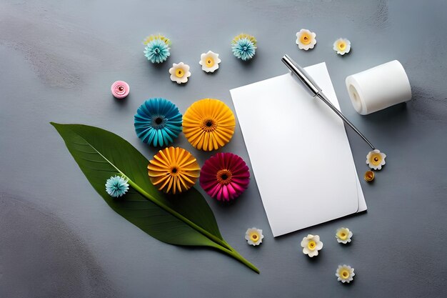 Фото Карточка с цветком лежит на столе.