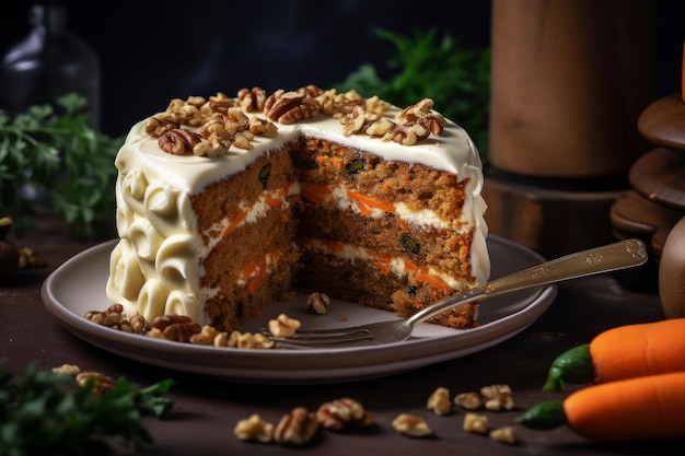 Фото Морковный пирог с вынутым из него кусочком