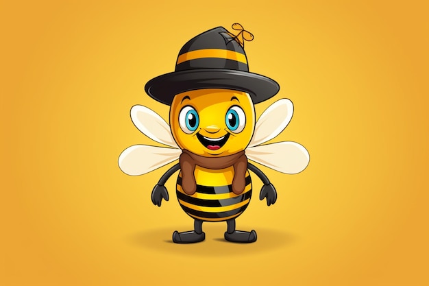 Фото Мультфильмная пчела в шляпе ведьмы и с метлой в руках
