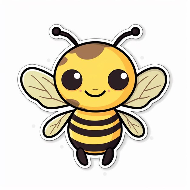 写真 黒と黄色の顔と黒と白の体を生み出すアイを持つ漫画のミツバチ