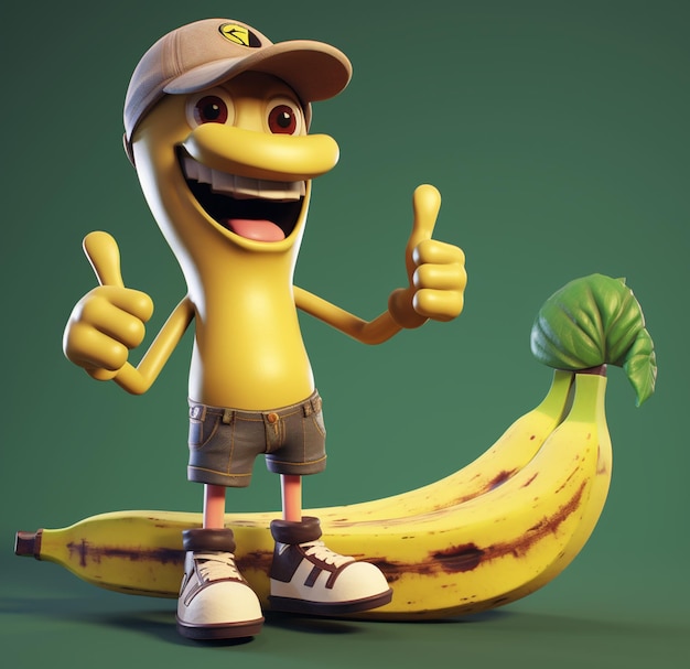 Фото Персонаж мультфильма с бананом и бананом на голове