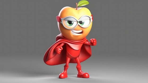 写真 「フルーツ」と書かれた赤いマントとメガネをかけた漫画のキャラクター