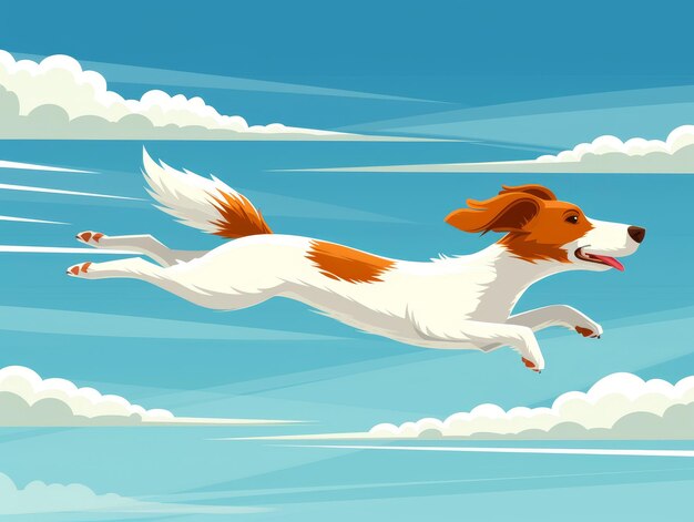 Фото Собака из мультфильма, летящая по воздуху в небе.