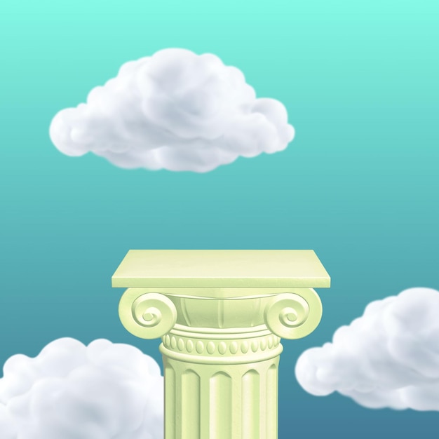사진 흰색 기둥과 배경에 구름이 있는 기둥을 그린 만화.