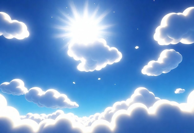 사진 하늘에 있는 태양과 구름의 만화 그림
