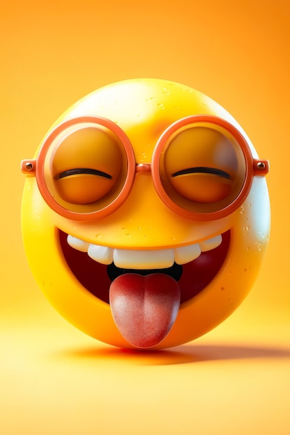 Фото Лицо мультфильма с очками и языком, высунутым улыбающимся