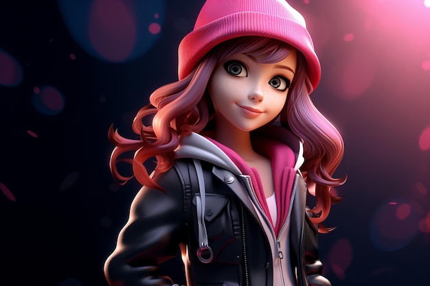 Фото Мультяшная девушка в розовой шляпе и куртке