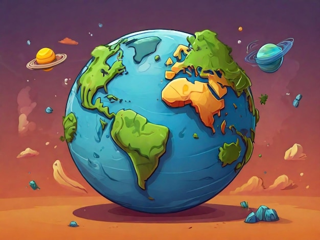 写真 地球と書かれた惑星の漫画