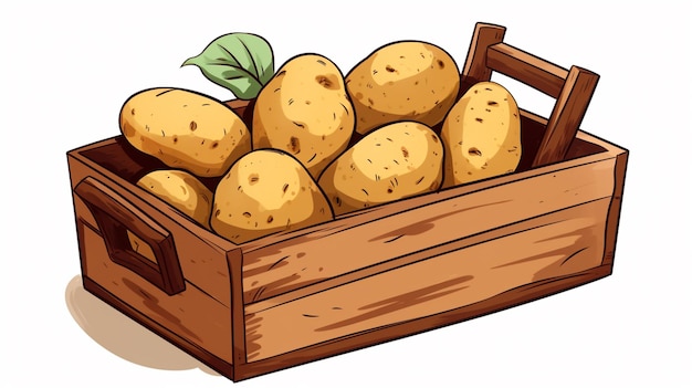 사진 감자 생성 ai로 가득 찬 나무 상자의 만화 일러스트레이션