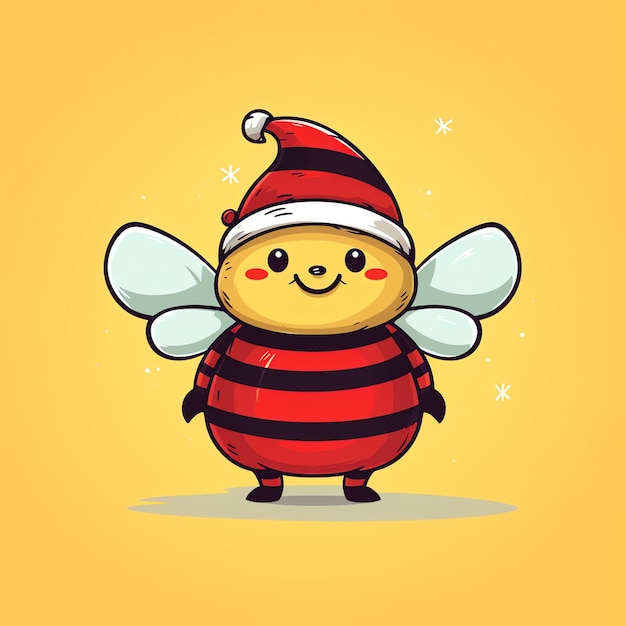 写真 サンタの帽子をかぶったミツバチの漫画