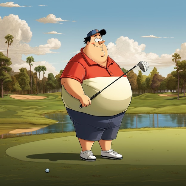 사진 골프채와 골프공을 들고 있는 남자의 만화.