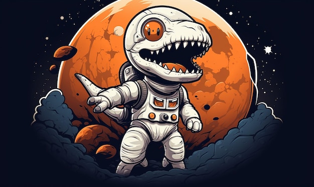 Фото Мультфильм космического корабля с красной луной на заднем плане