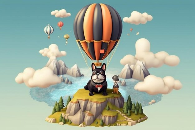 Фото Карикатура волка и воздушный шар со словами 
