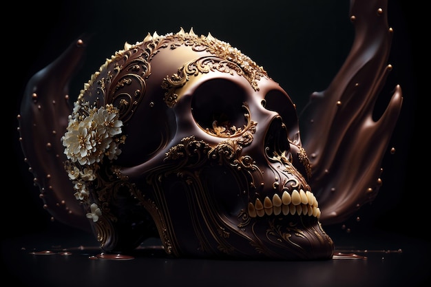 Фото Резной шоколадный череп на столе