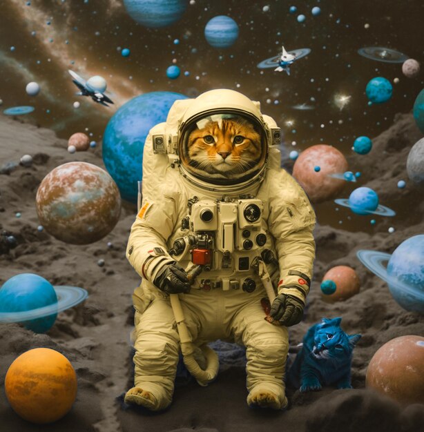 写真 銀河の要素を持つ猫の宇宙飛行士