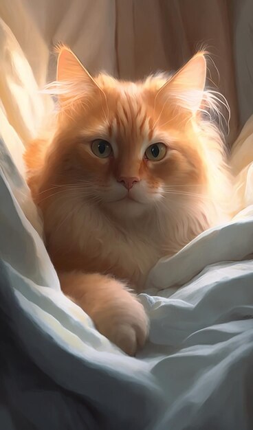 Фото Кот в постели с одеялом с надписью 