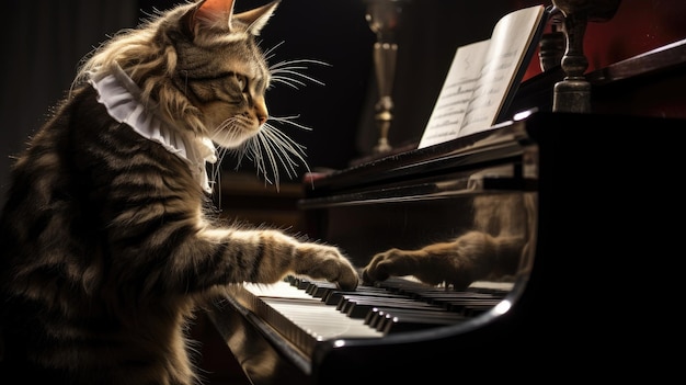写真 ピアノを弾いてジャズ曲を演奏する猫 ハイパーリアルhd4k