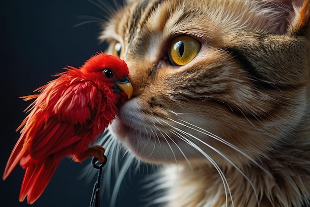 写真 おもちゃの鳥と遊ぶ猫