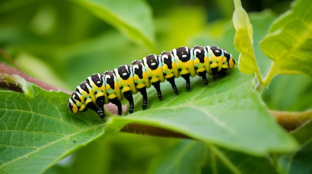 写真 葉の上を這う毛虫