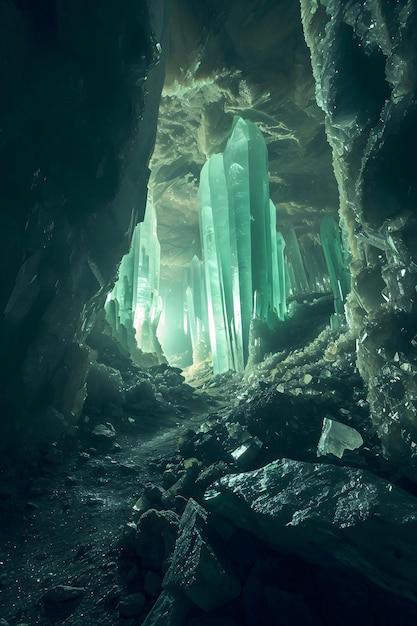 사진 초록색 바위 로 가득 찬 동굴