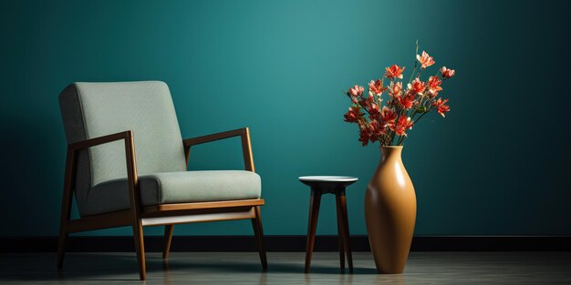 Фото Стул и стол с вазой на нем