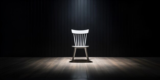 写真 黒い背景の暗い部屋にある椅子