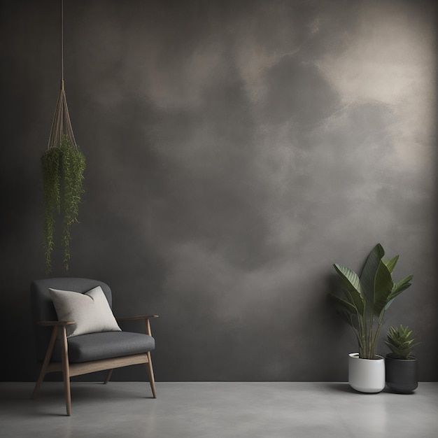 Фото Стул с подушкой и растением на стене