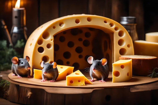 写真 その上にネズミとチーズがあるチーズ