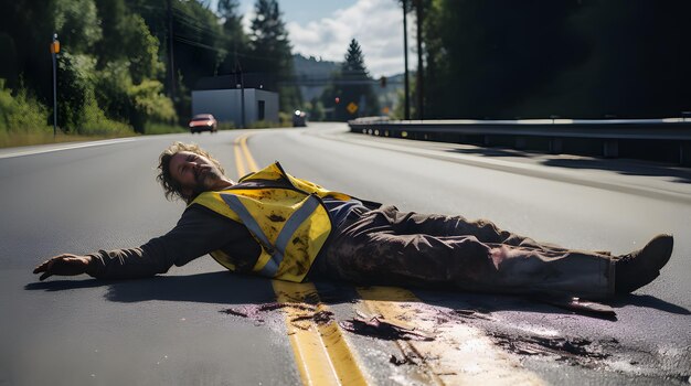 写真 交通事故で道路に化学物質が流出し 直接的な環境リスクを引き起こす