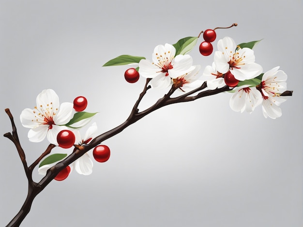Фото Ветка вишневого дерева простой рисунок ручная роспись