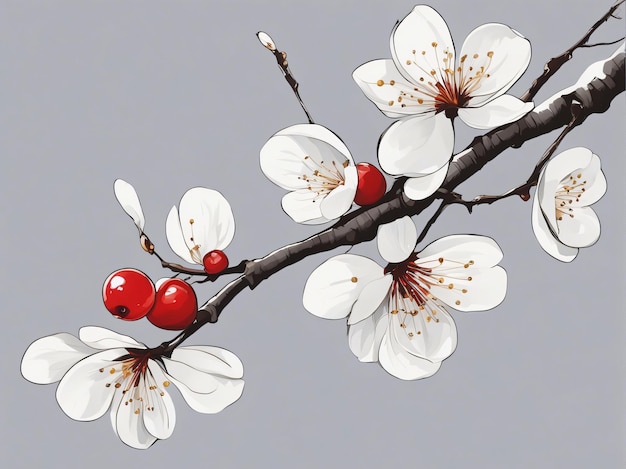 사진 벚꽃 가지 간단한 그림 손으로 그린